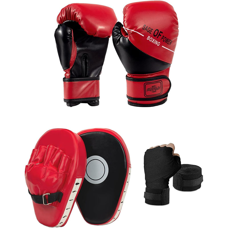 Boxing Glove Set - 子供用ボクシンググローブとパンチングミットセット,ハンドラップ付きフォーカスパッド,MMA機器,3 in 1