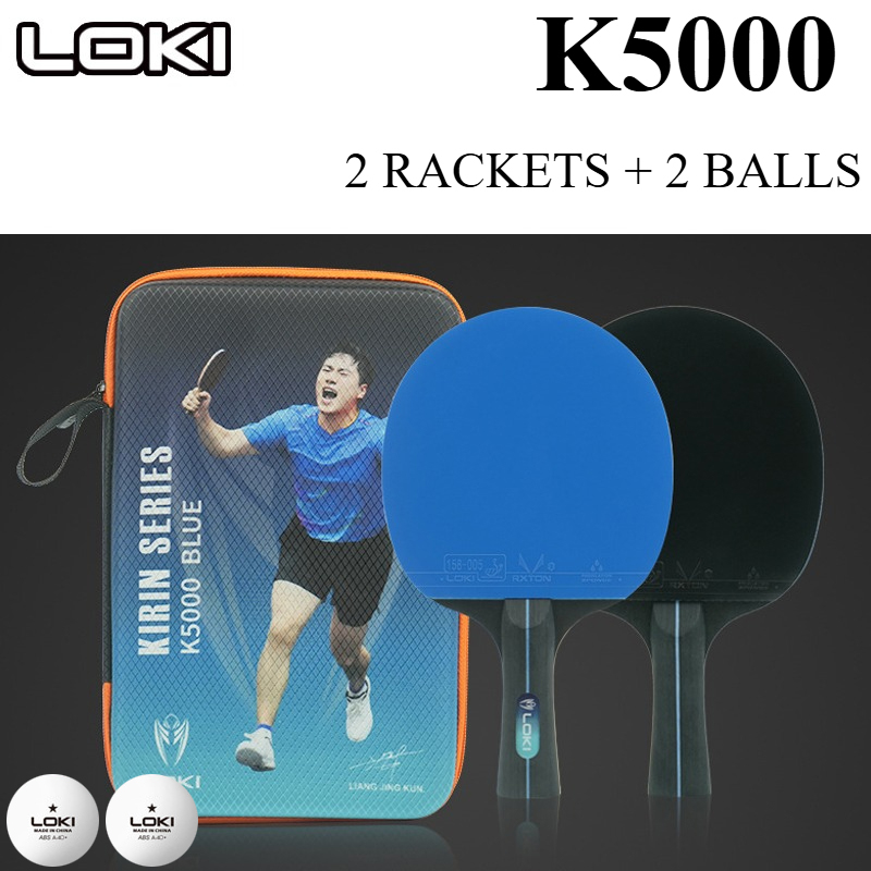 Ping Pong Ball Set - LOKI K5000 初級者向け卓球ラケットセット 2本のラケットと2個のボール 5層純木製ピンポンラケット トレーニング用ボックス付き