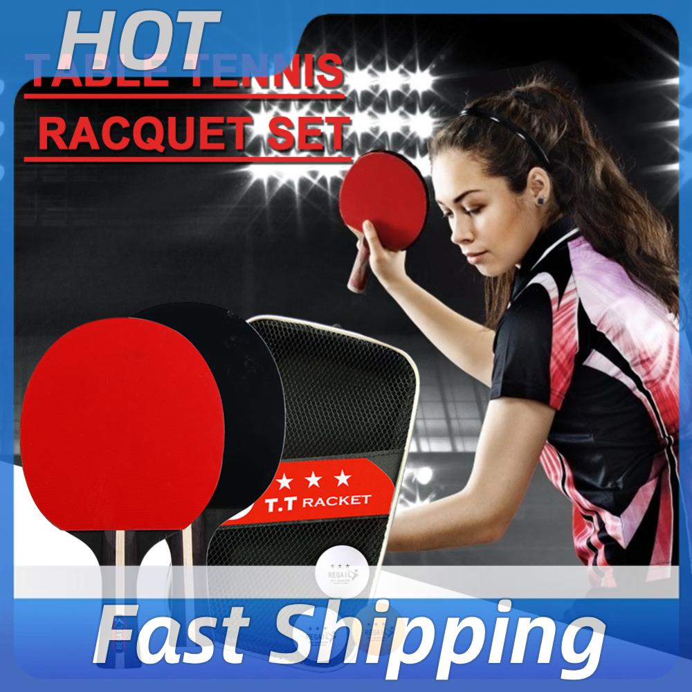 Ping Pong Ball Set - 卓球ラケット2本＆ボール3個付き プロ仕様2人用卓球セット バッグ付き 初心者トレーニングゲーム用