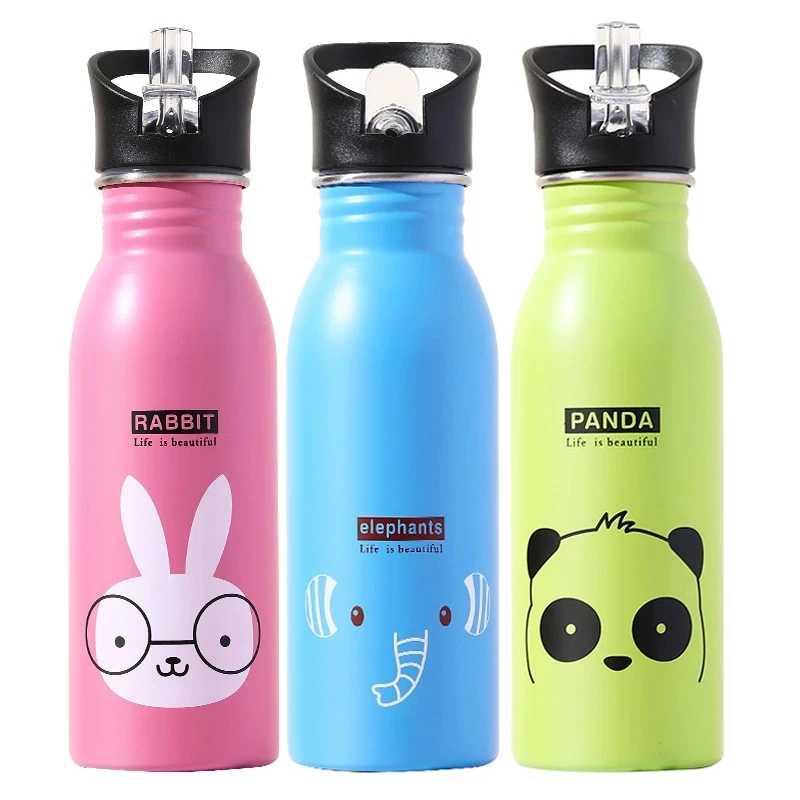 Sports Equipment 7 Year Old - 500ML ステンレス鋼製ウォーターボトル ストロー付き かわいいウォーターボトル 子供用スポーツボトル 漏れ防止