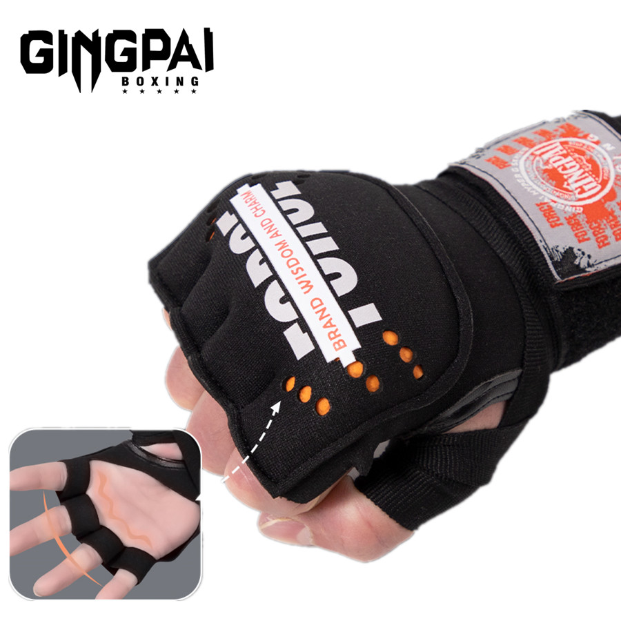 Boxing Glove Set - ボクシングハンドラップ包帯ムエタイグローブ男性用インナーグローブハーフフィンガージェルボクシンググローブMMAテコンドー用具