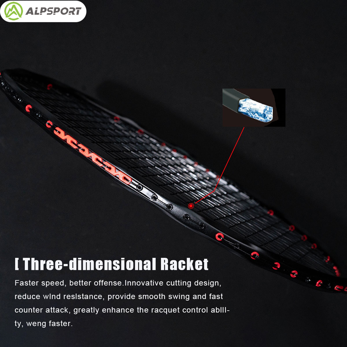 Alpsport MH-V5 5U 75g ウェービー リー - Badminton Racket Carbon のレビューと価格